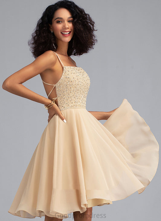 Homecoming Sequins Dress A-Line Chiffon With Knee-Length Neckline Homecoming Dresses Beading Janiyah Square