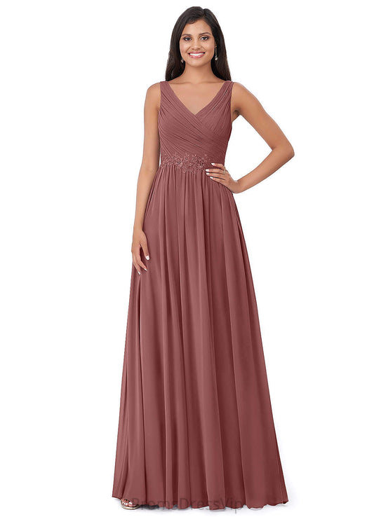 Megan Natural Waist Sleeveless A-Line/Princess Floor Length V-Neck Bridesmaid Dresses