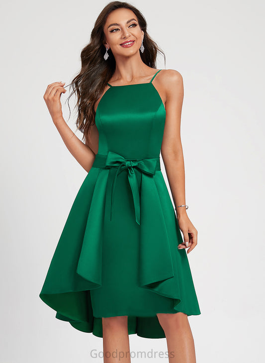Bow(s) With A-Line Knee-Length Neckline Homecoming Dresses Satin Lindsey Dress Ruffle Homecoming Square