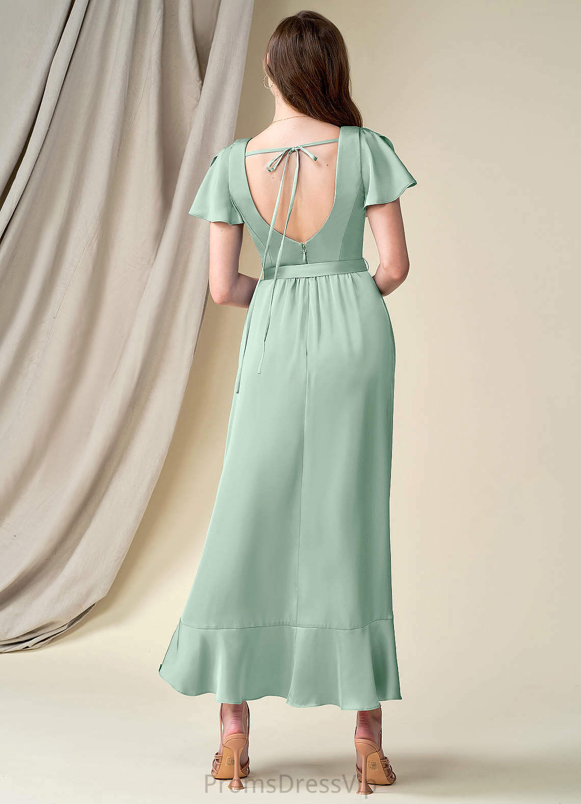 Tamia Natural Waist Sleeveless A-Line/Princess Floor Length Spaghetti Staps Bridesmaid Dresses