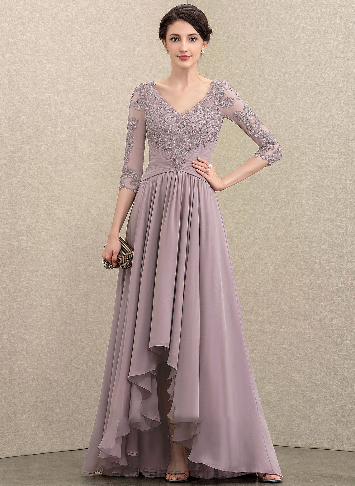 A-Line Lace With Dress Mother of the Bride Dresses Chiffon Mother Janiya Asymmetrical of Bride the Sequins V-neck