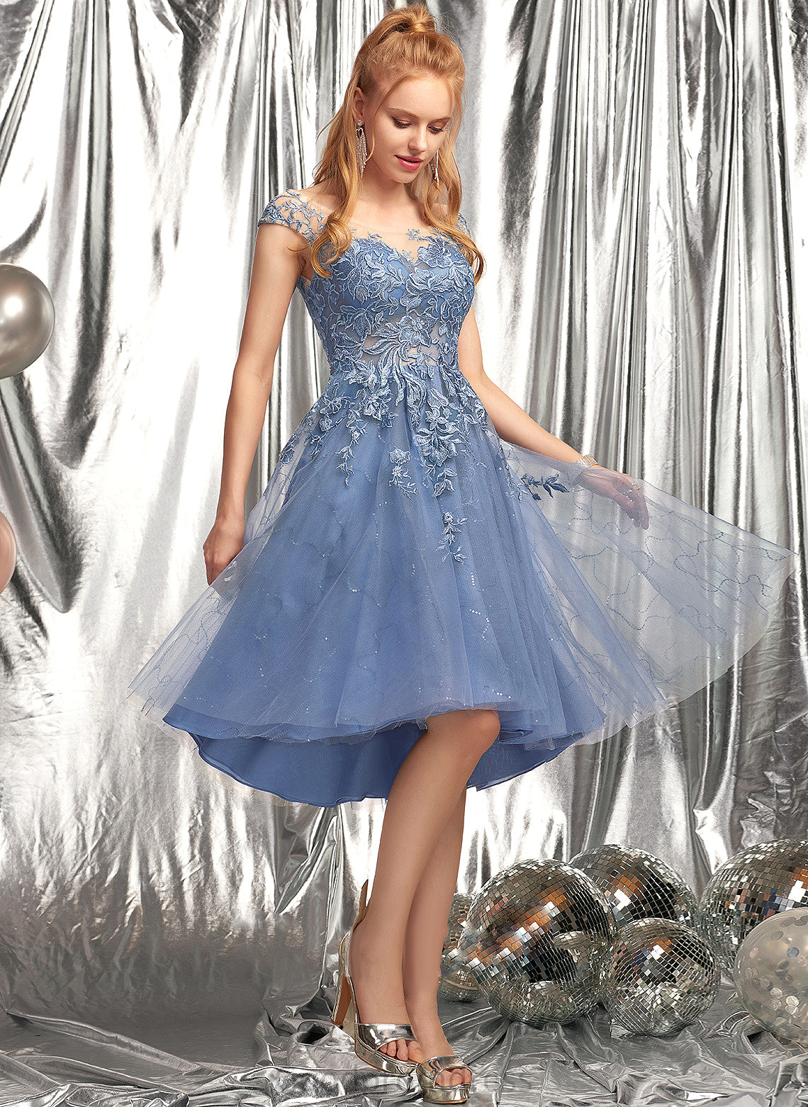 Lace Sequins Homecoming Homecoming Dresses Dress Aniya Scoop Asymmetrical With A-Line Neck Tulle