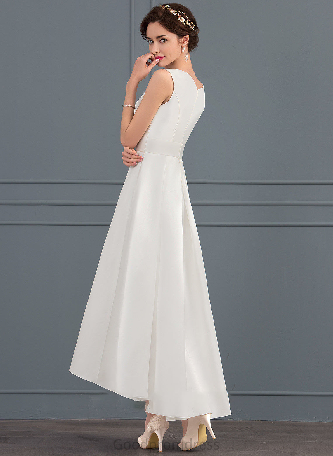 Asymmetrical Dress Jaycee A-Line Wedding Square Neckline Wedding Dresses Satin