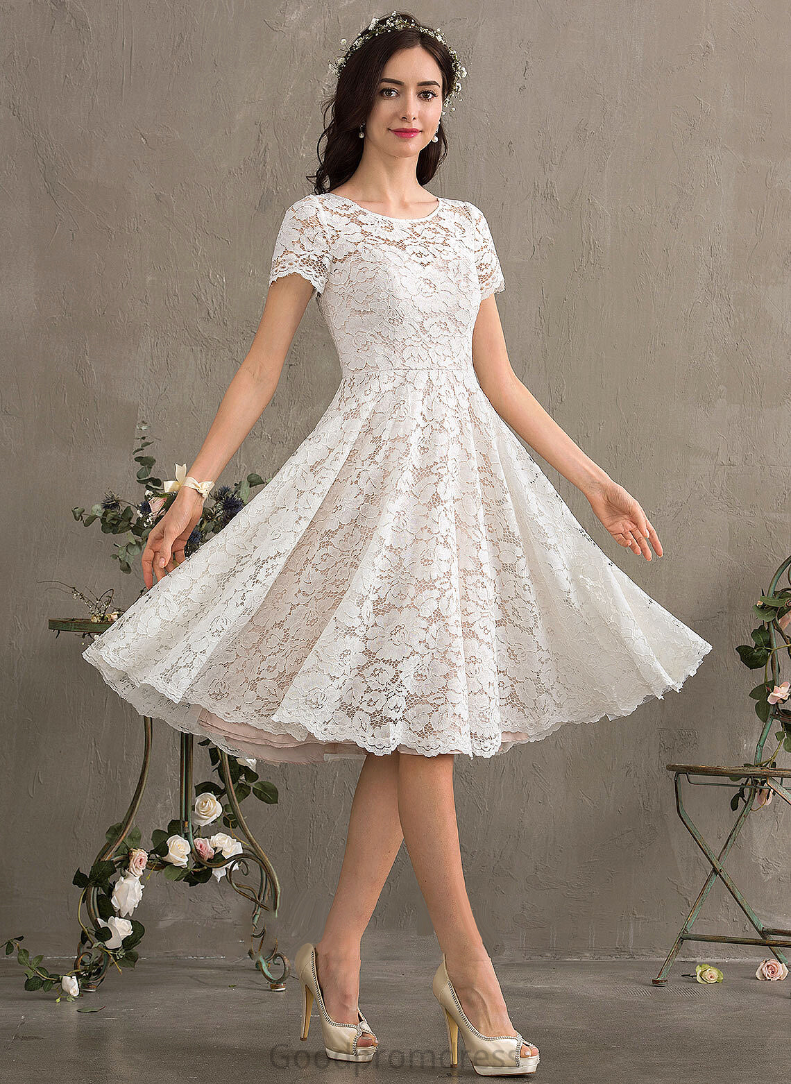 Knee-Length Lace Neck Dress Mignon Wedding Dresses Scoop A-Line Wedding