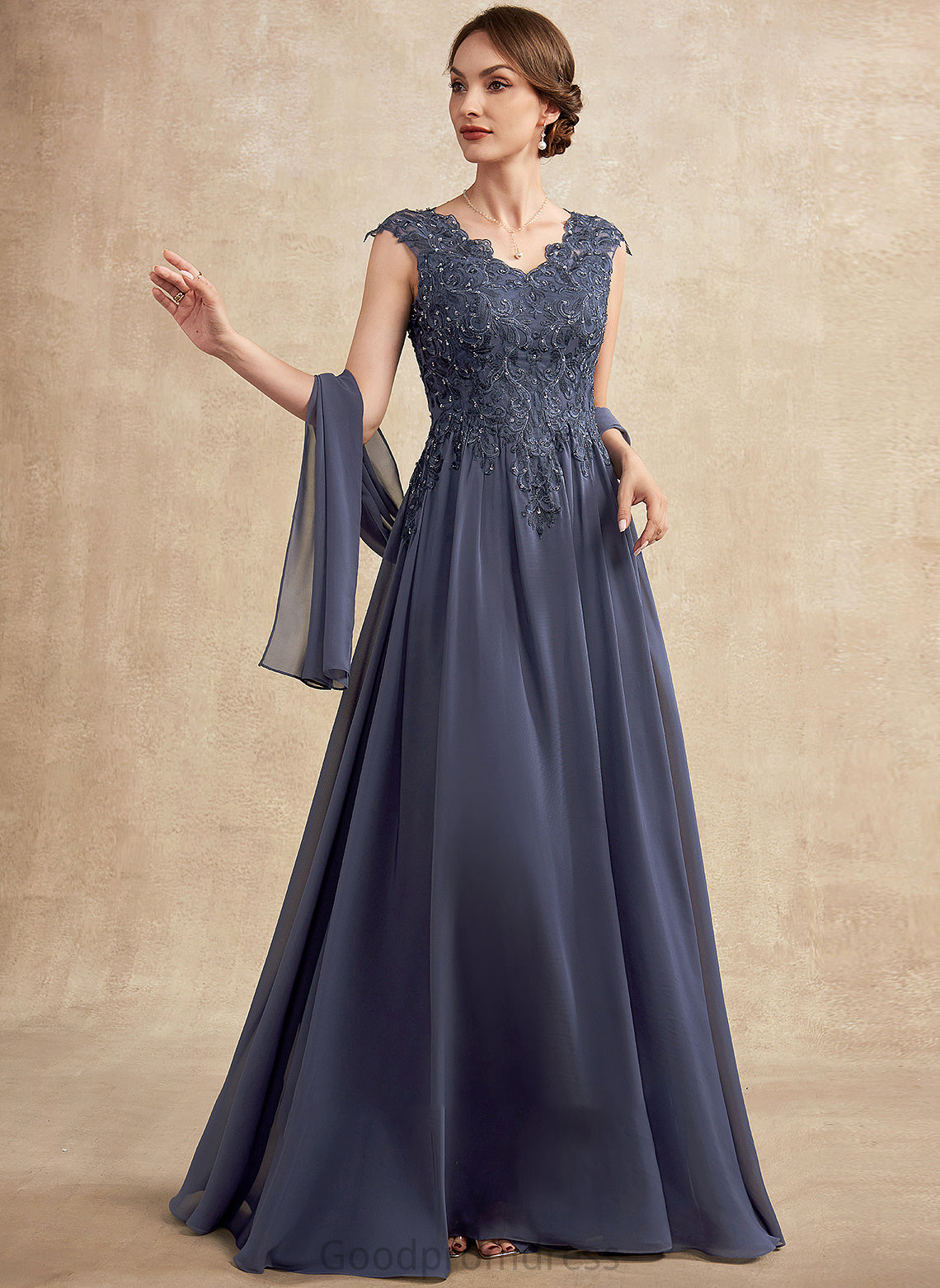 A-Line of With Floor-Length Beading Chiffon the Hayley Sequins Lace Dress Bride Mother of the Bride Dresses V-neck Mother