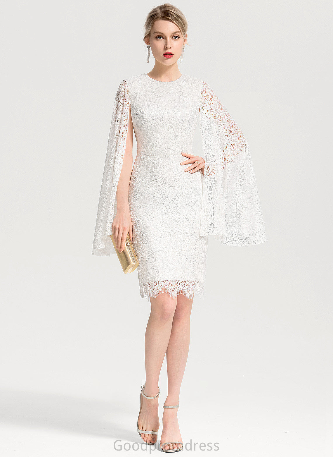 Knee-Length Neck Lace Dress Wedding Dresses Lexi Sheath/Column Wedding Scoop