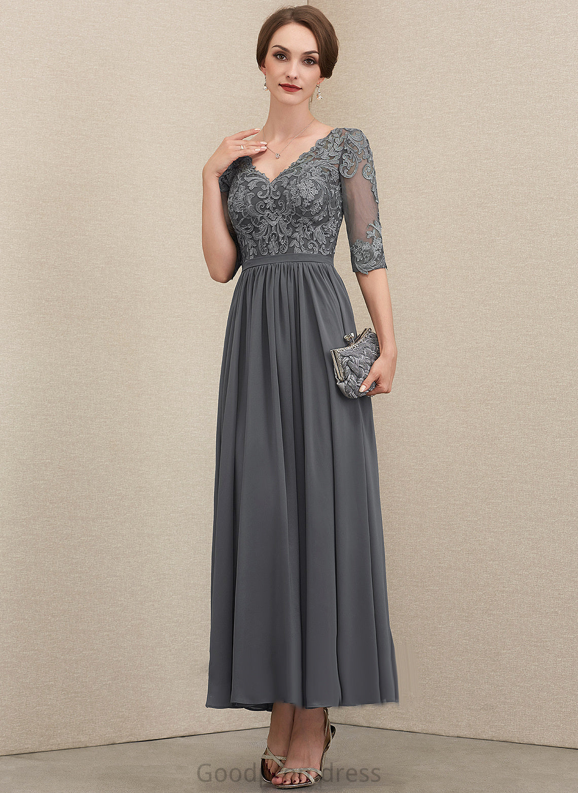 A-Line Lace of Bride Dress the Ankle-Length V-neck Mother of the Bride Dresses Chiffon Mother Barbara