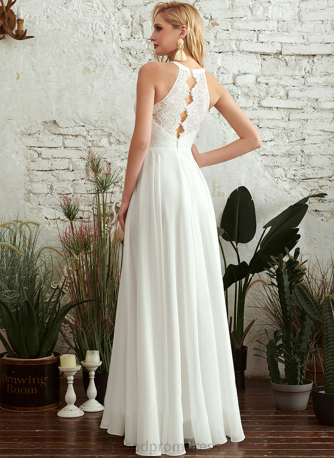 Chiffon Madilyn Wedding Dresses A-Line Lace Dress Scoop Floor-Length Wedding