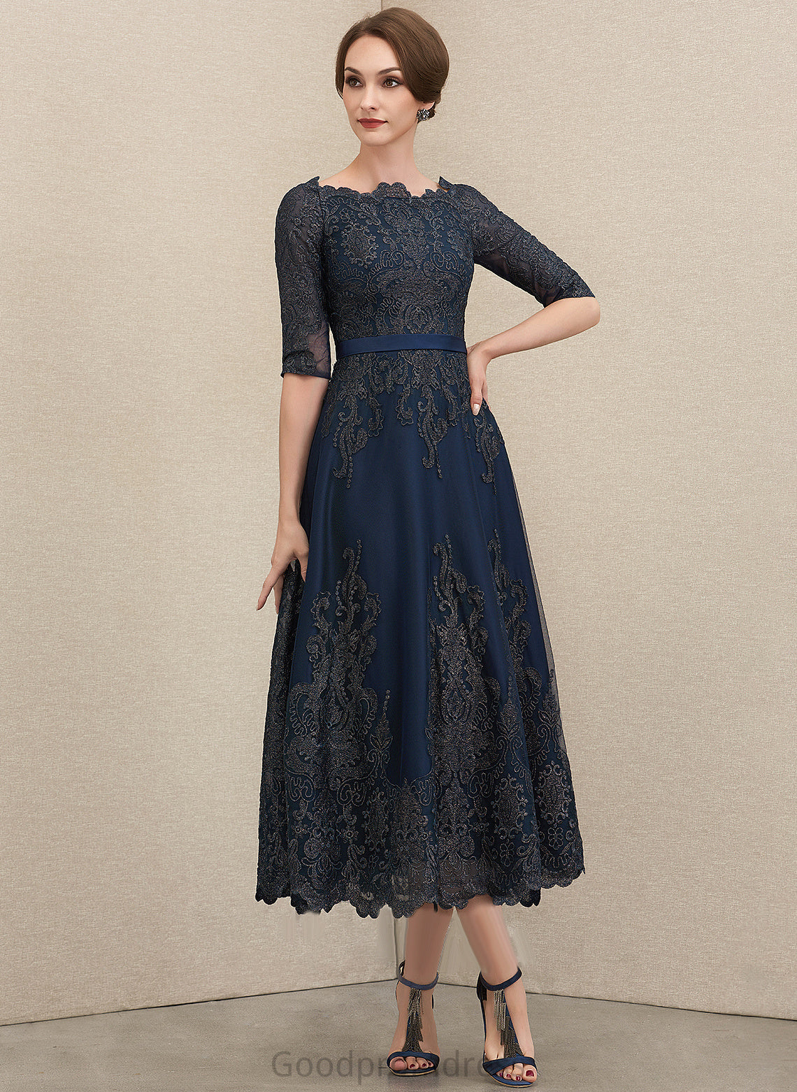A-Line Bride the Mother of the Bride Dresses Dress Neck Tea-Length Scoop Mother Danna of Lace