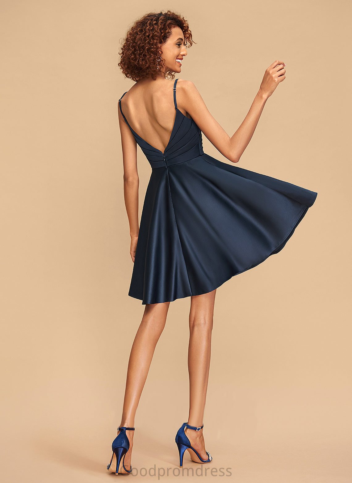 Beading Sequins Satin Ruffle Dress Short/Mini With Homecoming Homecoming Dresses A-Line V-neck Jemima