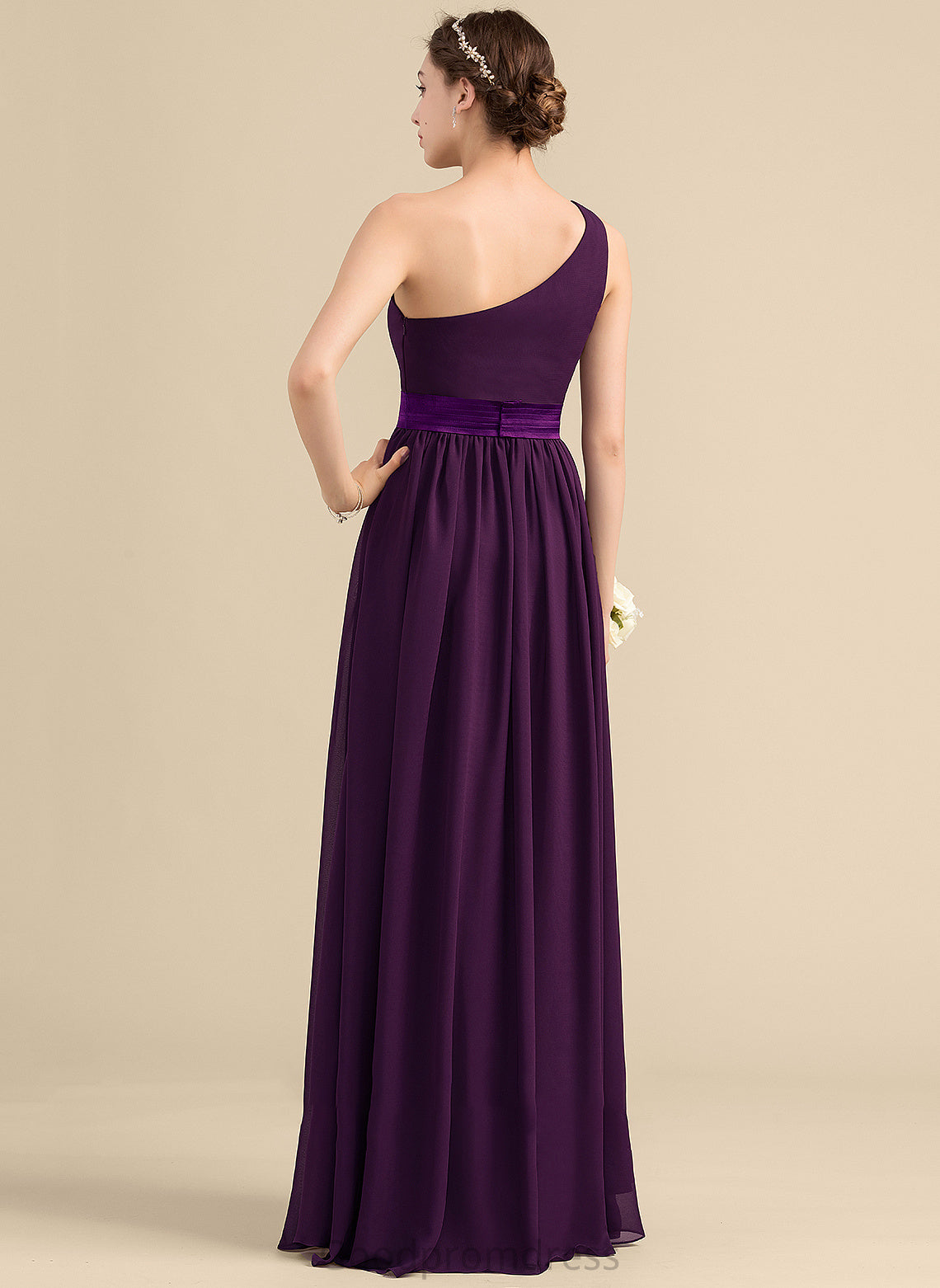 A-Line Ruffle SplitFront Fabric Neckline Silhouette Floor-Length One-Shoulder Length Embellishment Lara Tea Length Bridesmaid Dresses