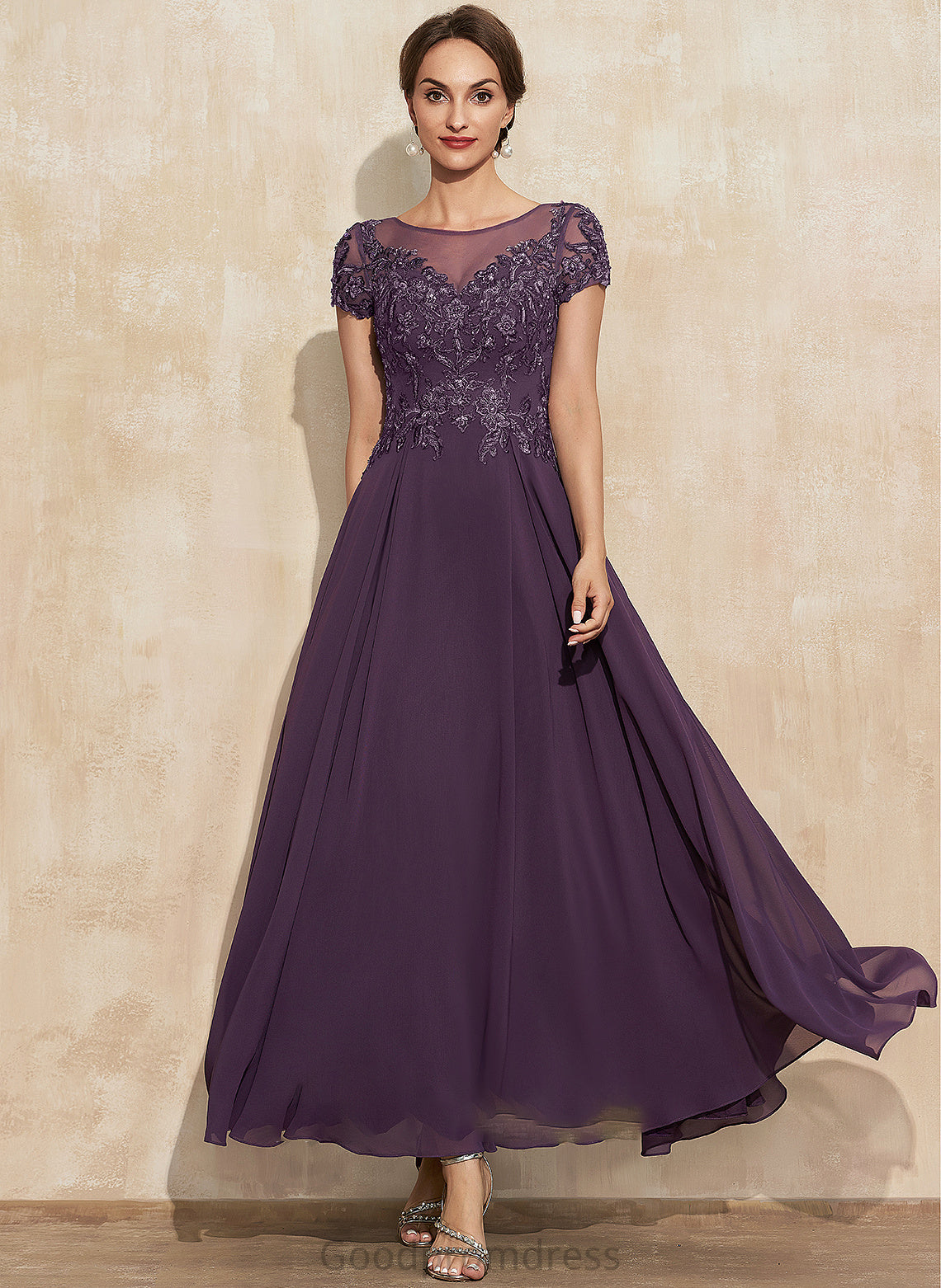 A-Line Sequins Chiffon Mother of the Bride Dresses Scoop Mother Neck Bride With Dress Ankle-Length Lace the Abby of