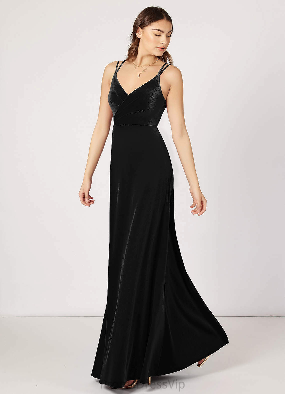 Ada Spaghetti Staps Sleeveless A-Line/Princess Natural Waist Floor Length Bridesmaid Dresses