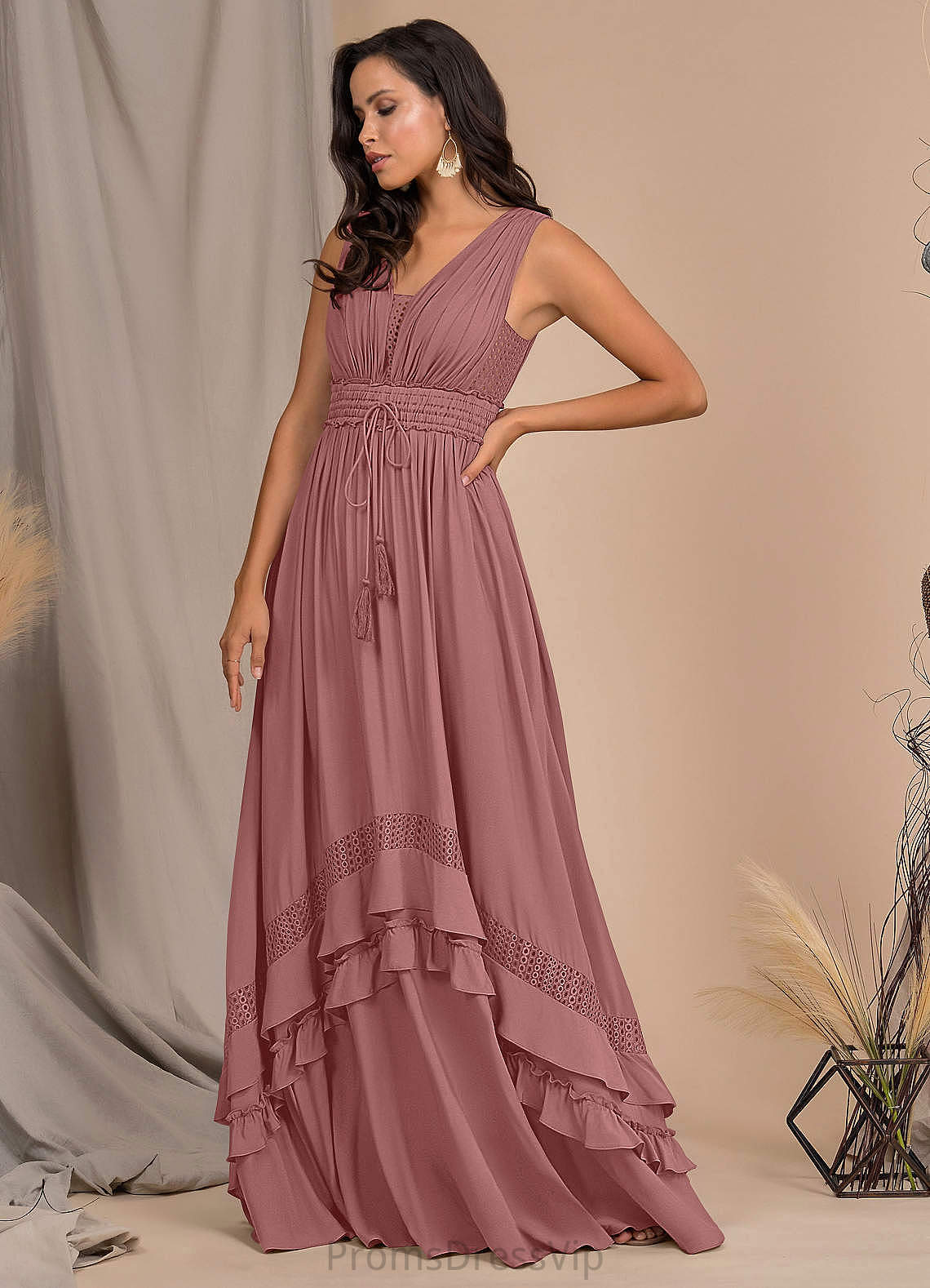 Aspen Natural Waist Floor Length Sleeveless A-Line/Princess Straps Bridesmaid Dresses