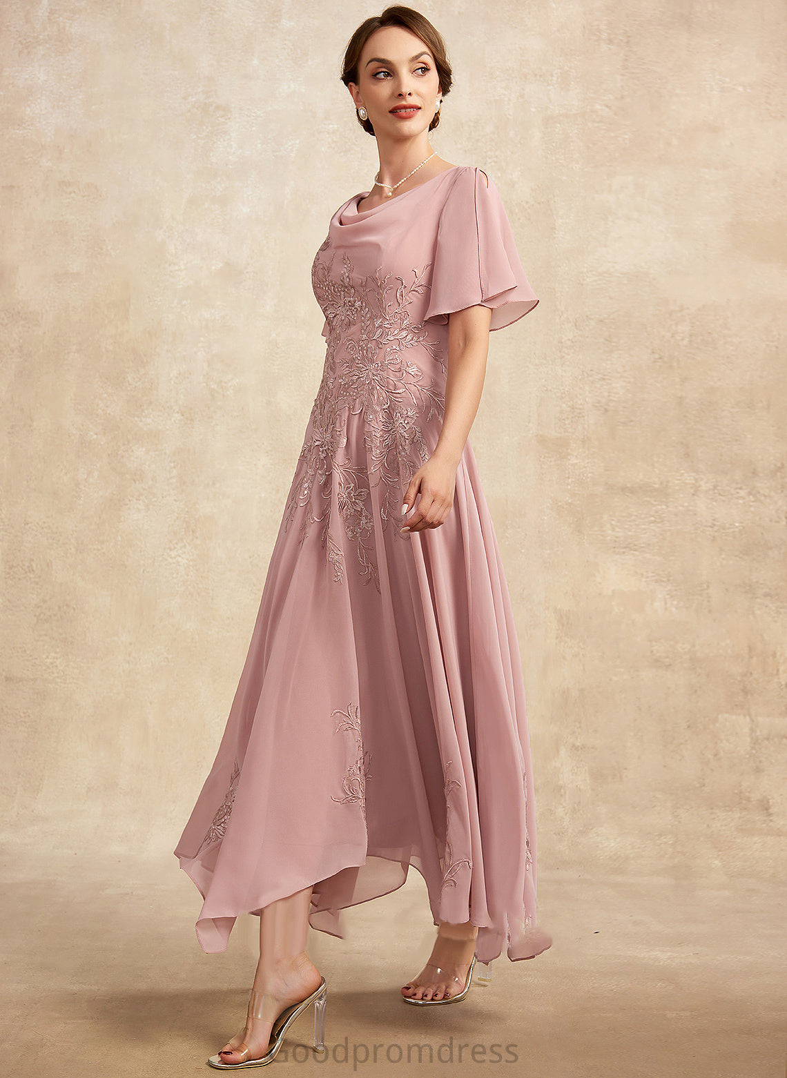 A-Line Ankle-Length the Mother of the Bride Dresses Dress Mother Chiffon of Cowl Fiona Bride Neck Lace