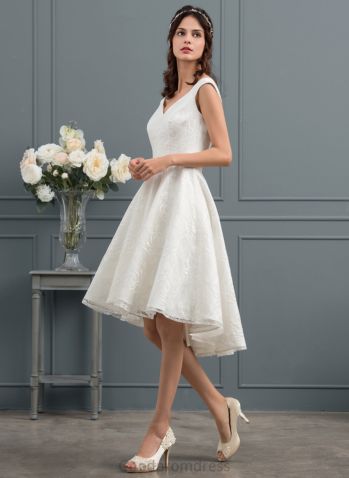 Asymmetrical Nevaeh Lace With Wedding Bow(s) A-Line Dress Wedding Dresses