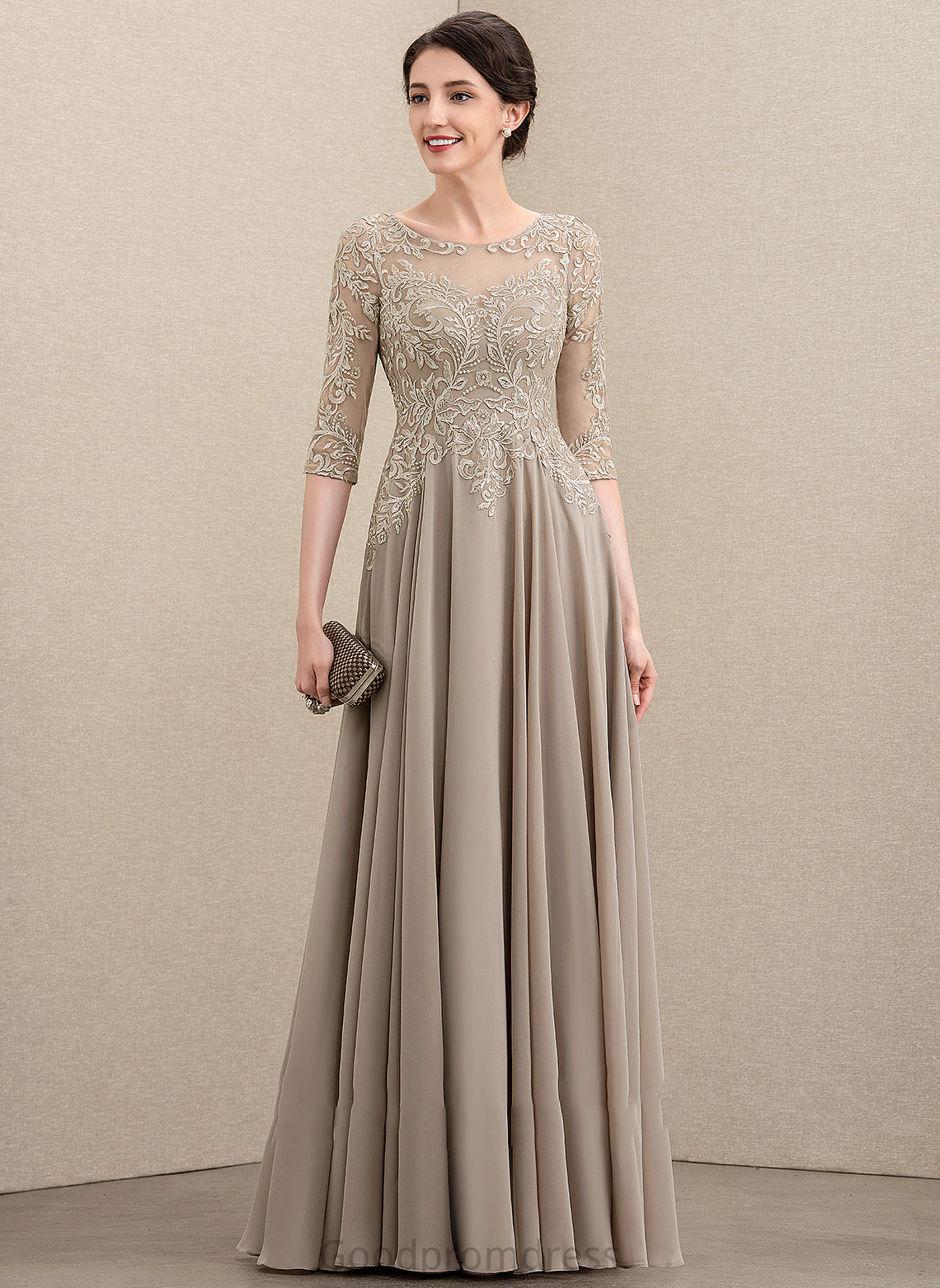 A-Line Chiffon Mother Sequins the Mother of the Bride Dresses With Dress Lace Scoop Floor-Length Makenna of Bride Neck