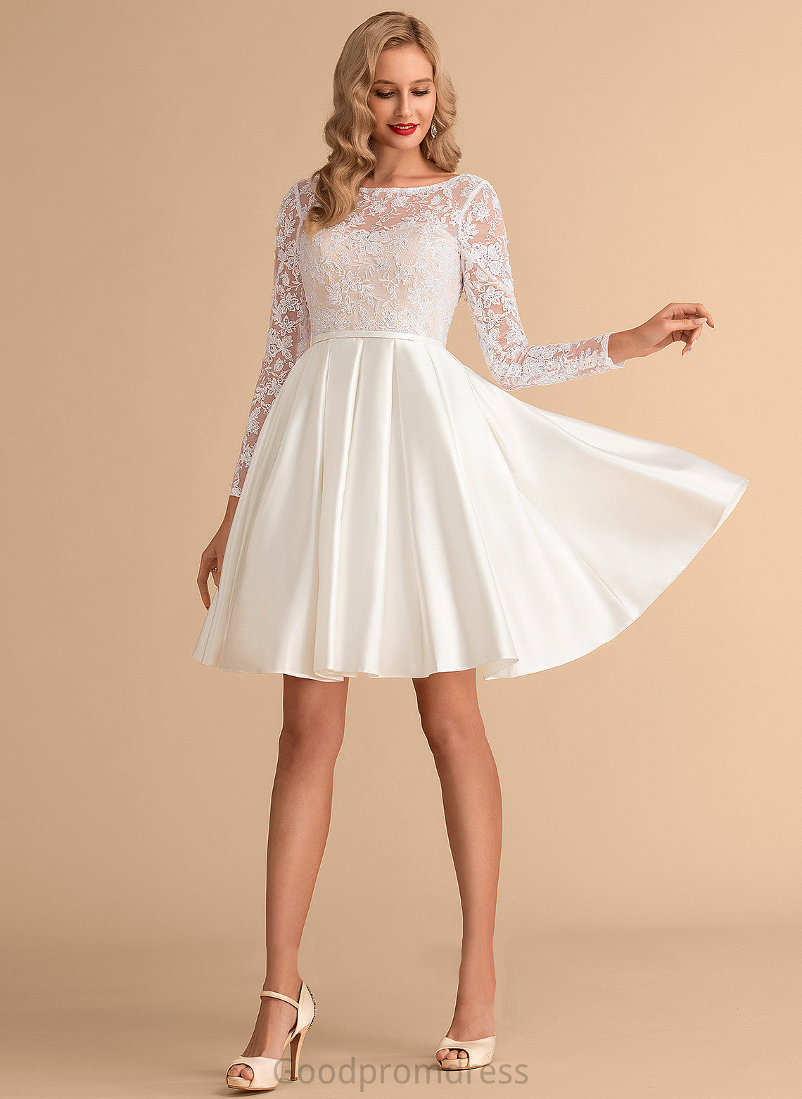 Neck Lace Dress Ball-Gown/Princess Scoop Satin Knee-Length Wedding Dresses Olive Wedding