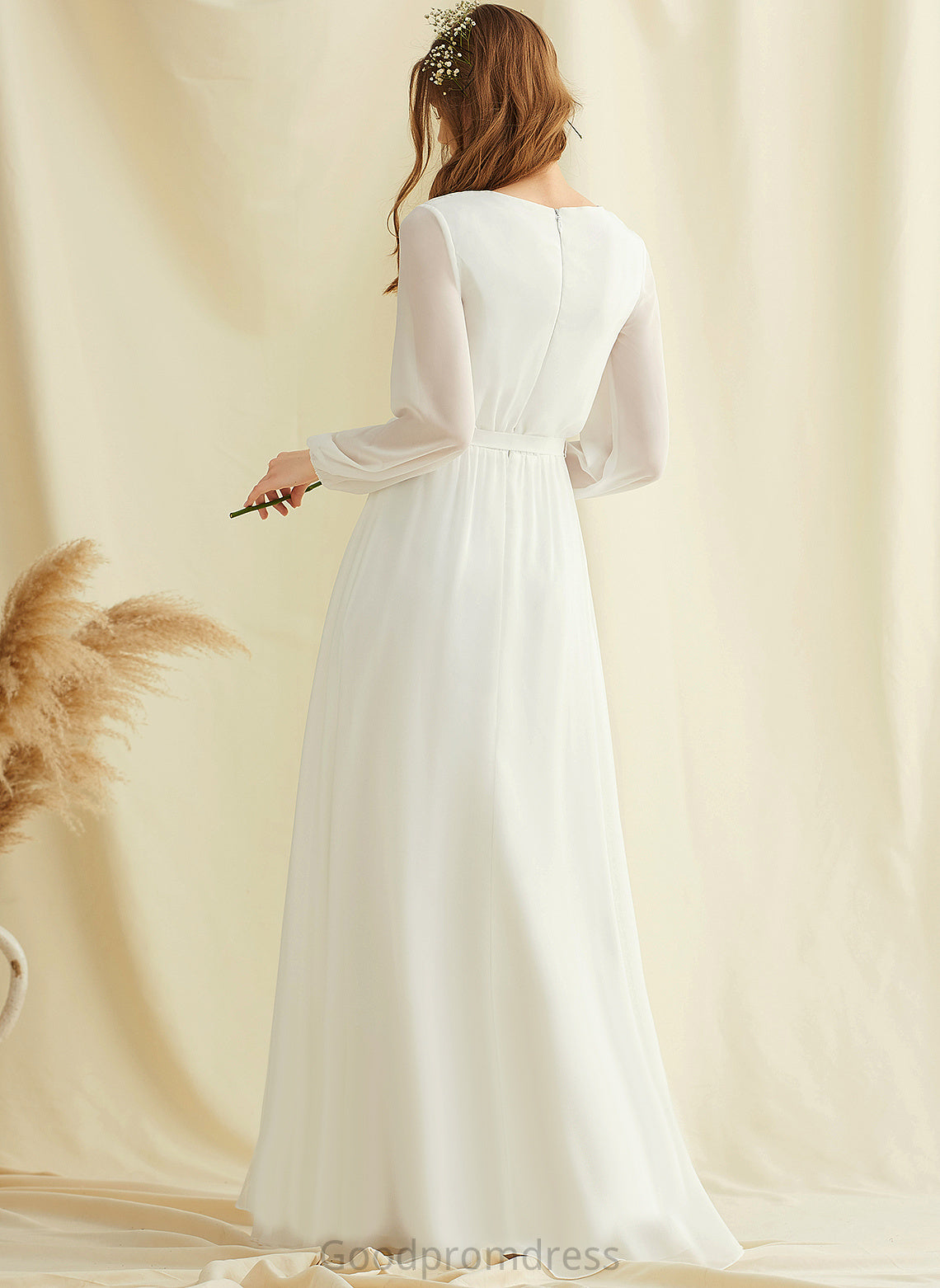 Dress Wedding Dresses A-Line Floor-Length Wedding V-neck Chiffon Alina