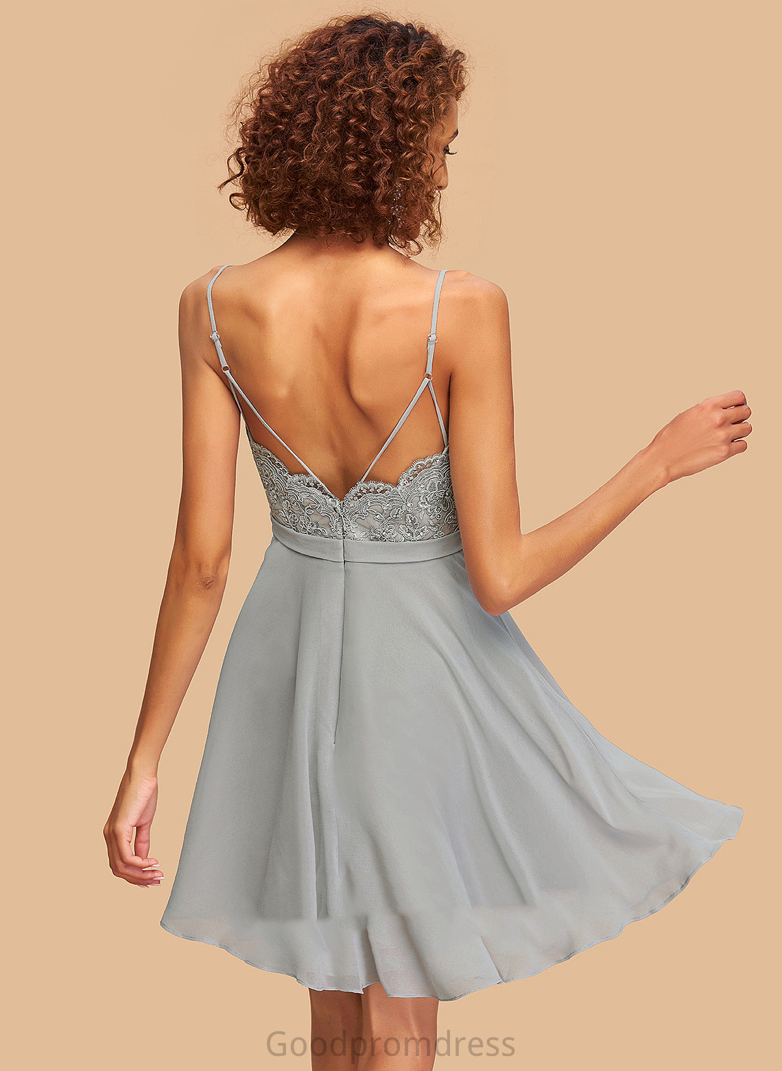 Short/Mini Chiffon Homecoming Dresses Beading A-Line V-neck Lace With Homecoming Natalia Dress
