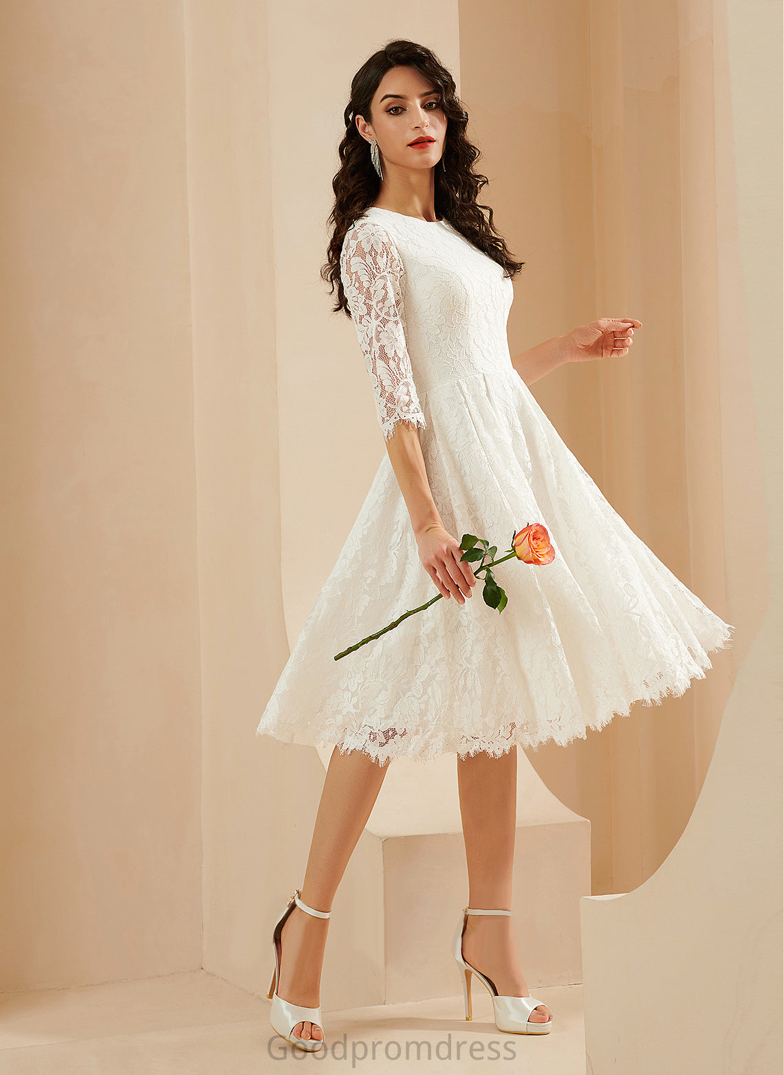 Dress Peggie Knee-Length Scoop Wedding A-Line Lace Wedding Dresses
