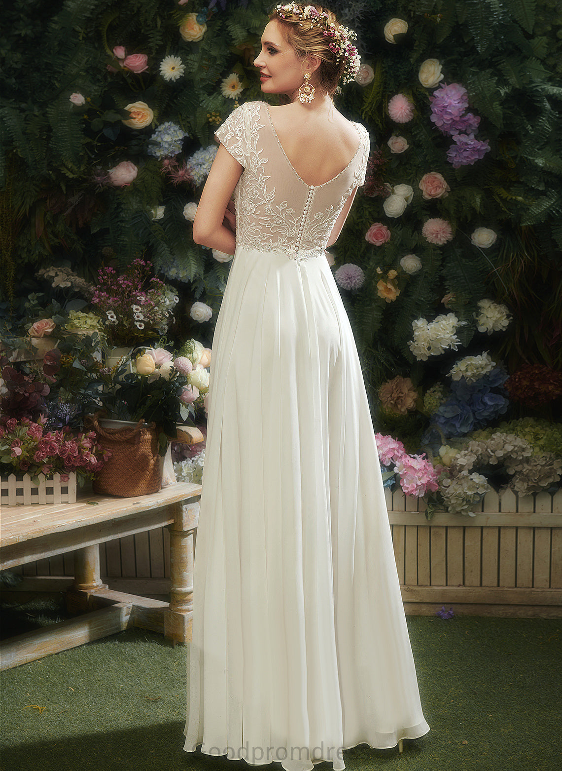 Lace Beading Wedding Dresses With Wedding Chiffon Dress Charlotte Sequins V-neck Floor-Length A-Line