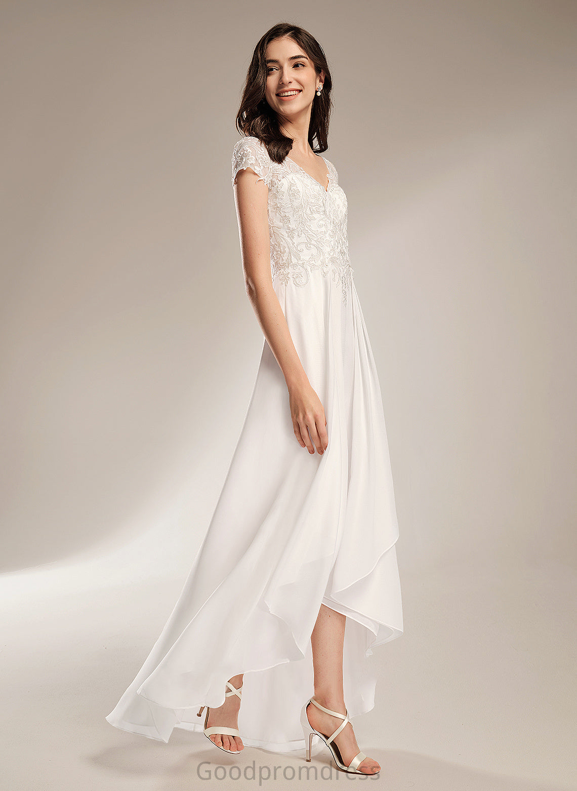 Dress Asymmetrical A-Line Wedding Dresses Summer Wedding Lace V-neck With
