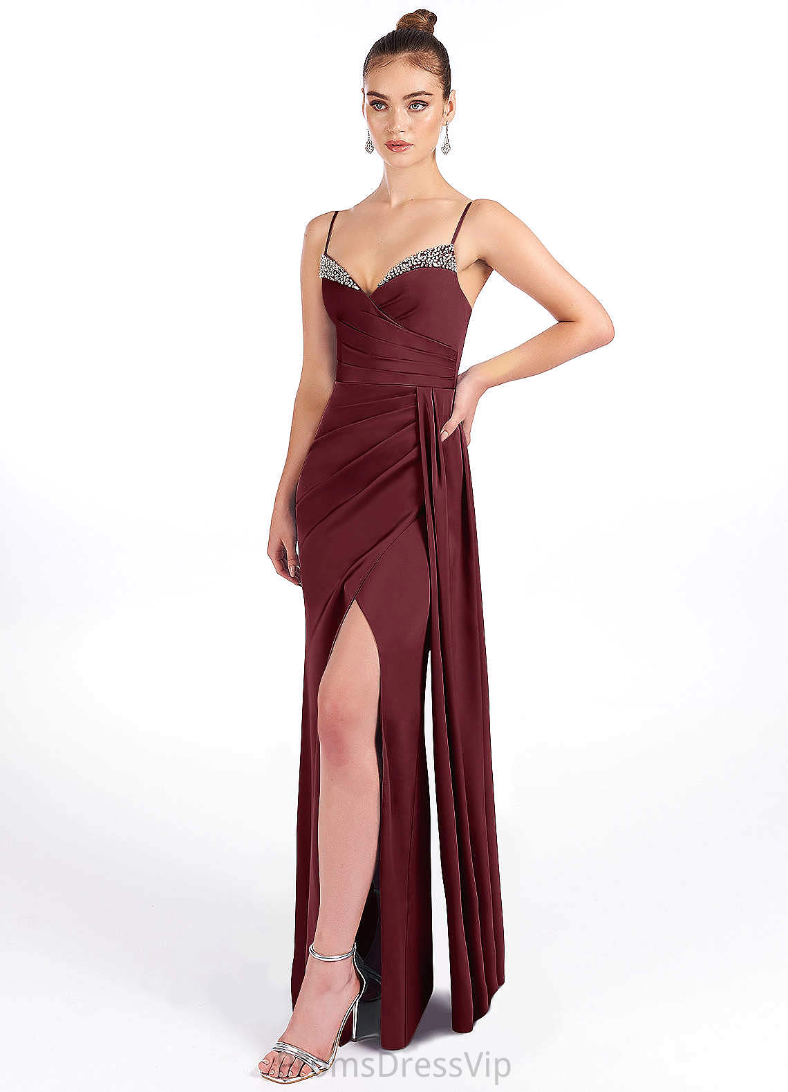 Kira Spaghetti Staps Natural Waist Sleeveless A-Line/Princess Floor Length Bridesmaid Dresses