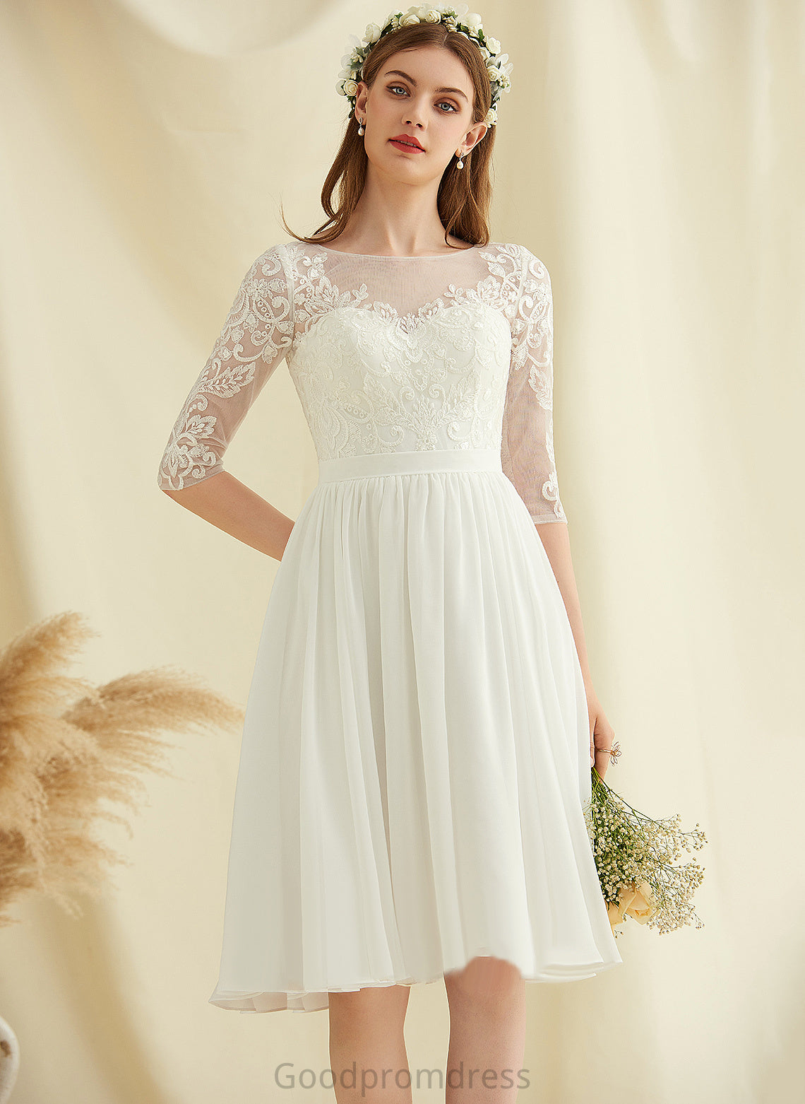 Lace Chiffon Wedding Dresses Dress Wedding Sequins Scoop Knee-Length A-Line With Jacqueline