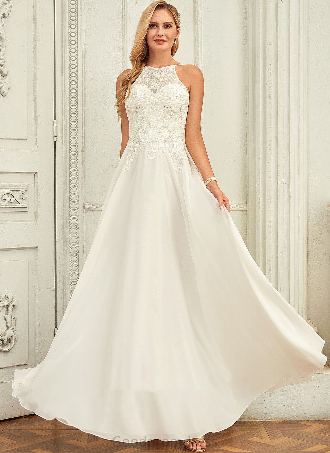 Scoop Chiffon Dress Wedding Dresses Lace Kelsey Floor-Length A-Line Wedding
