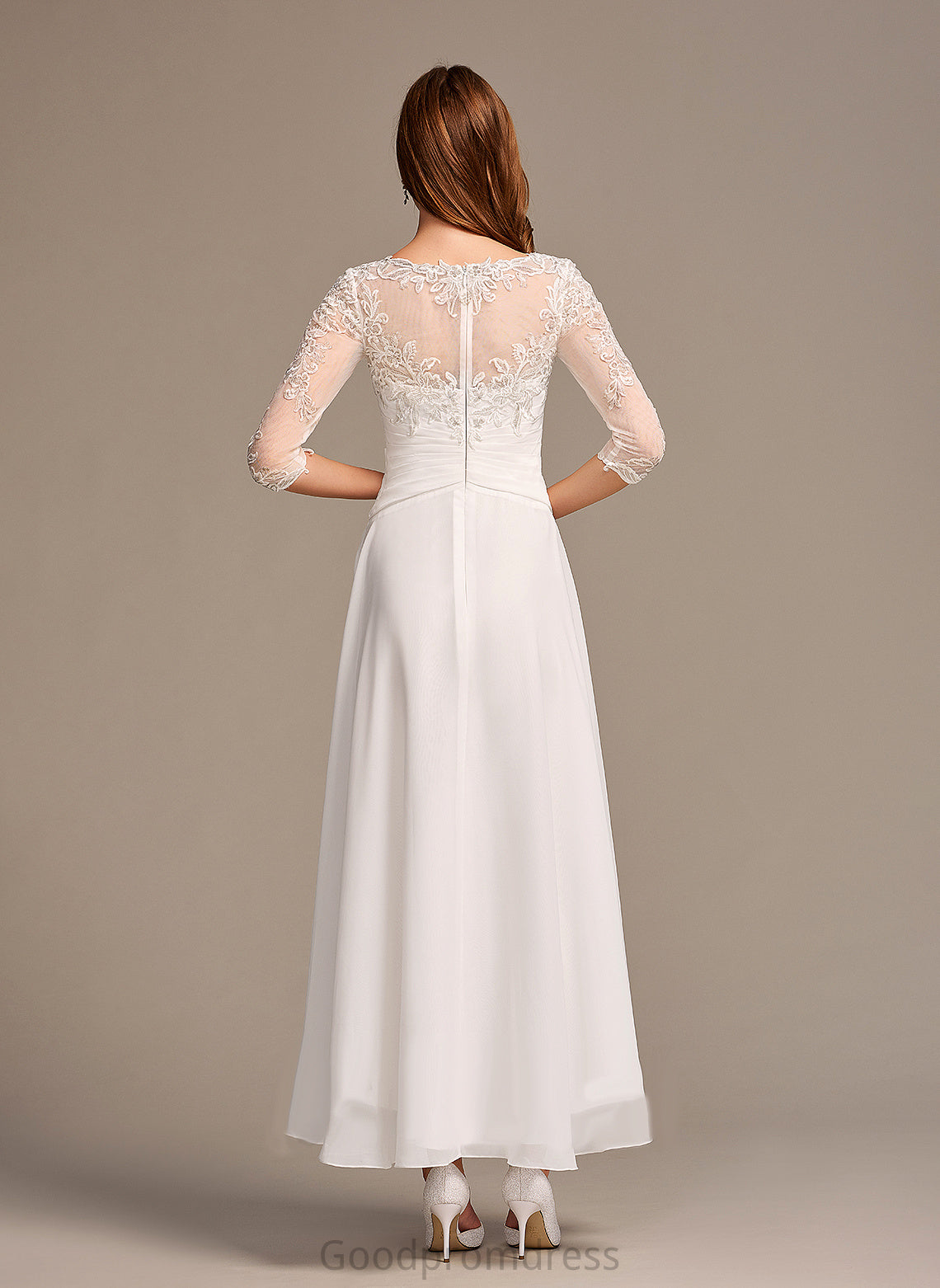 Lace Rylie Dress Wedding With Chiffon Asymmetrical Illusion Wedding Dresses A-Line