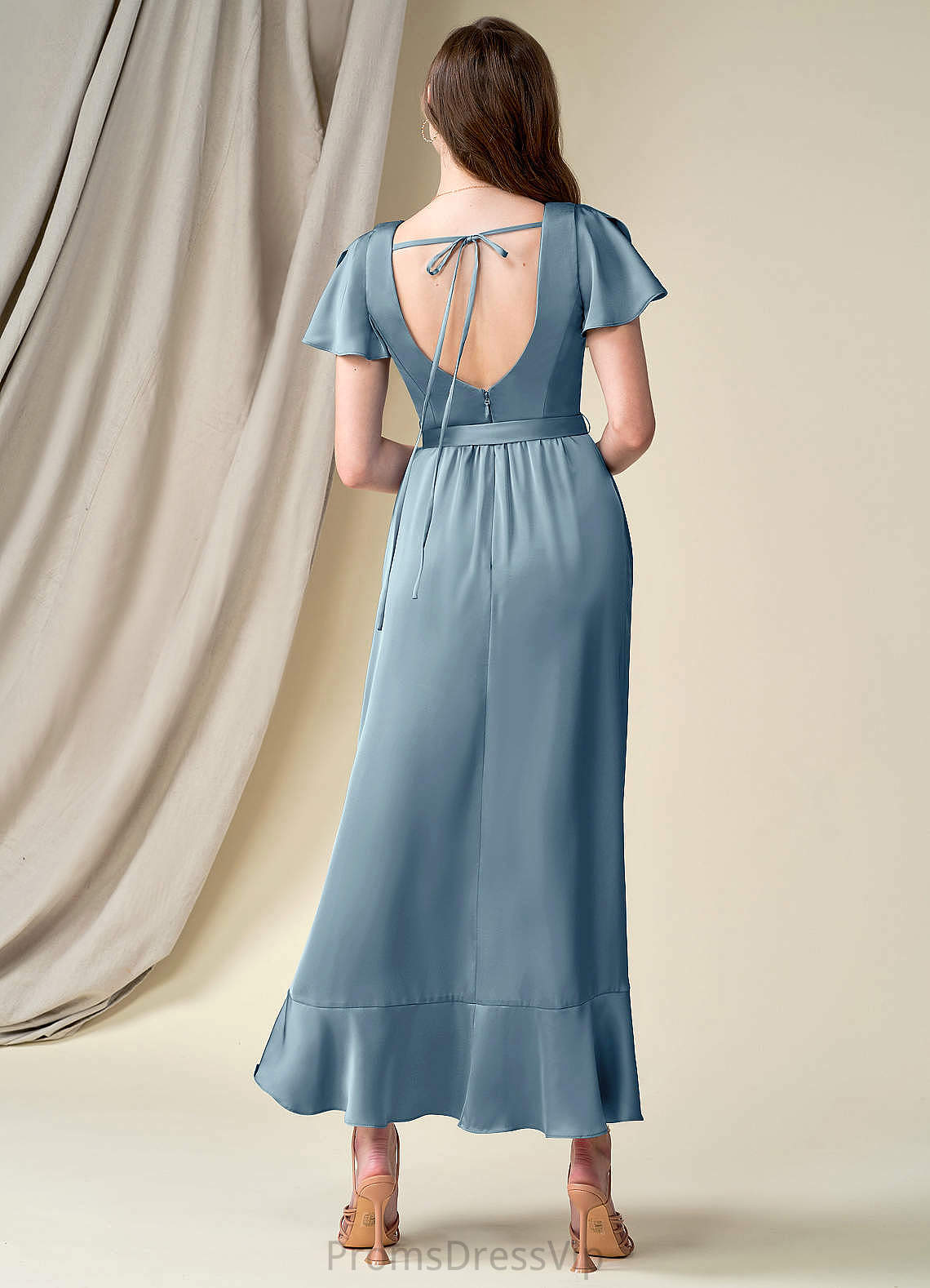 Tamia Natural Waist Sleeveless A-Line/Princess Floor Length Spaghetti Staps Bridesmaid Dresses