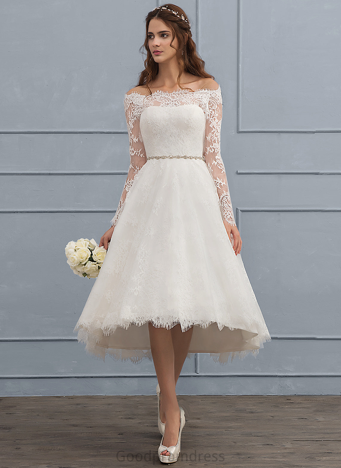 Asymmetrical Lace Wedding Dresses Urania Dress A-Line Wedding With Beading