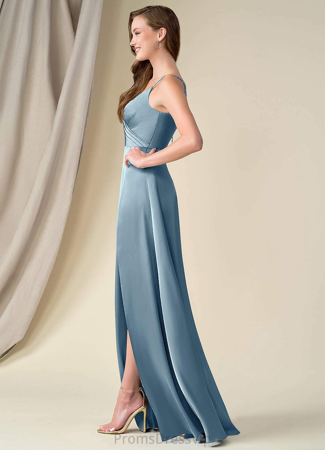 Veronica A-Line/Princess Sleeveless Floor Length Natural Waist V-Neck Bridesmaid Dresses