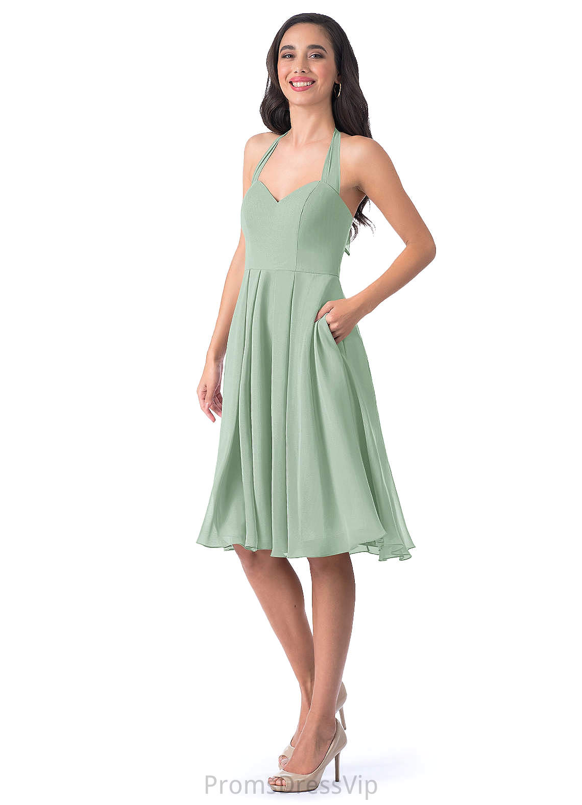 Kaylie A-Line/Princess Sleeveless Floor Length Scoop Natural Waist Bridesmaid Dresses