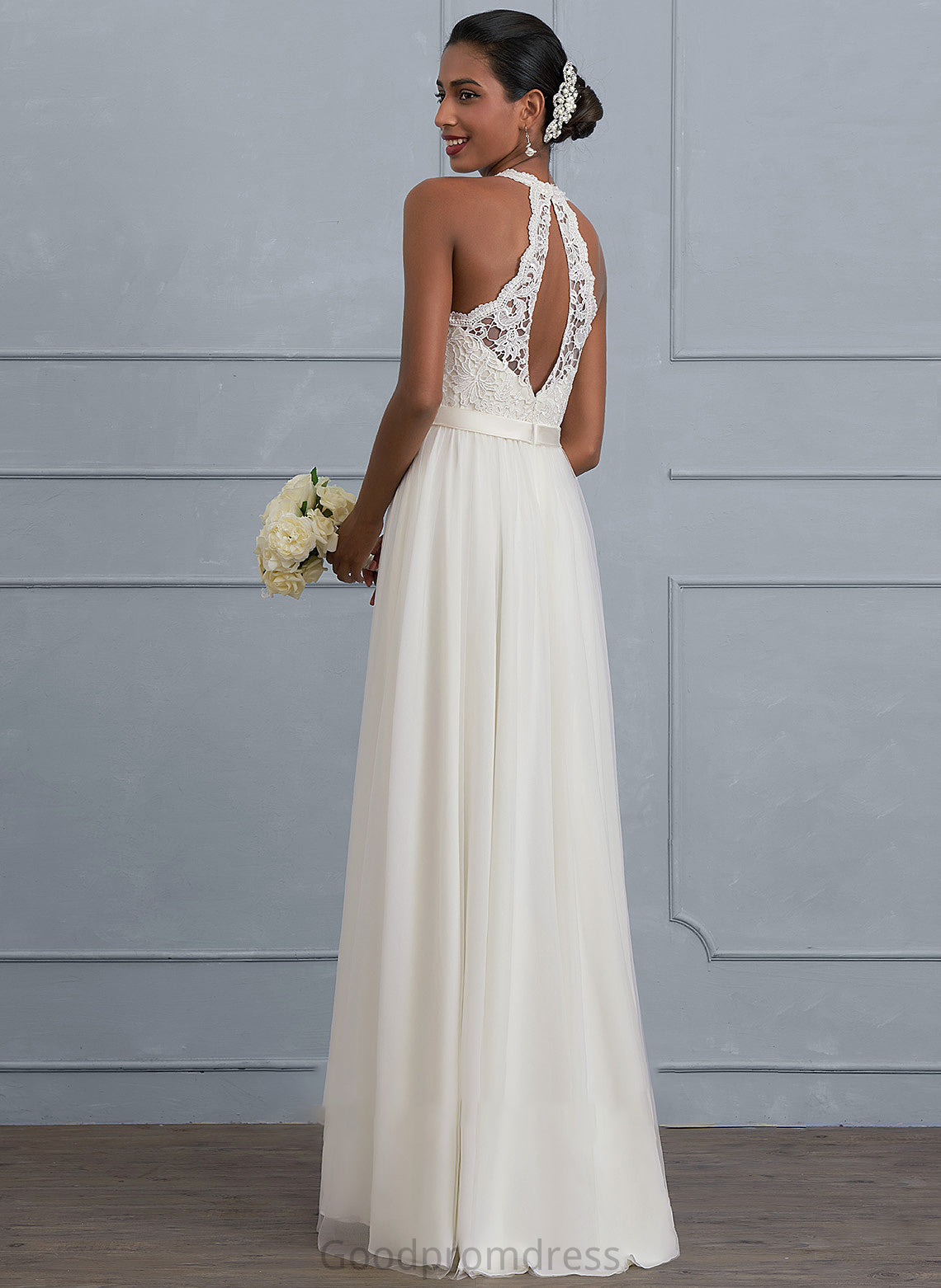 Alyvia Floor-Length Wedding Dresses Wedding Scoop Dress A-Line Neck Tulle