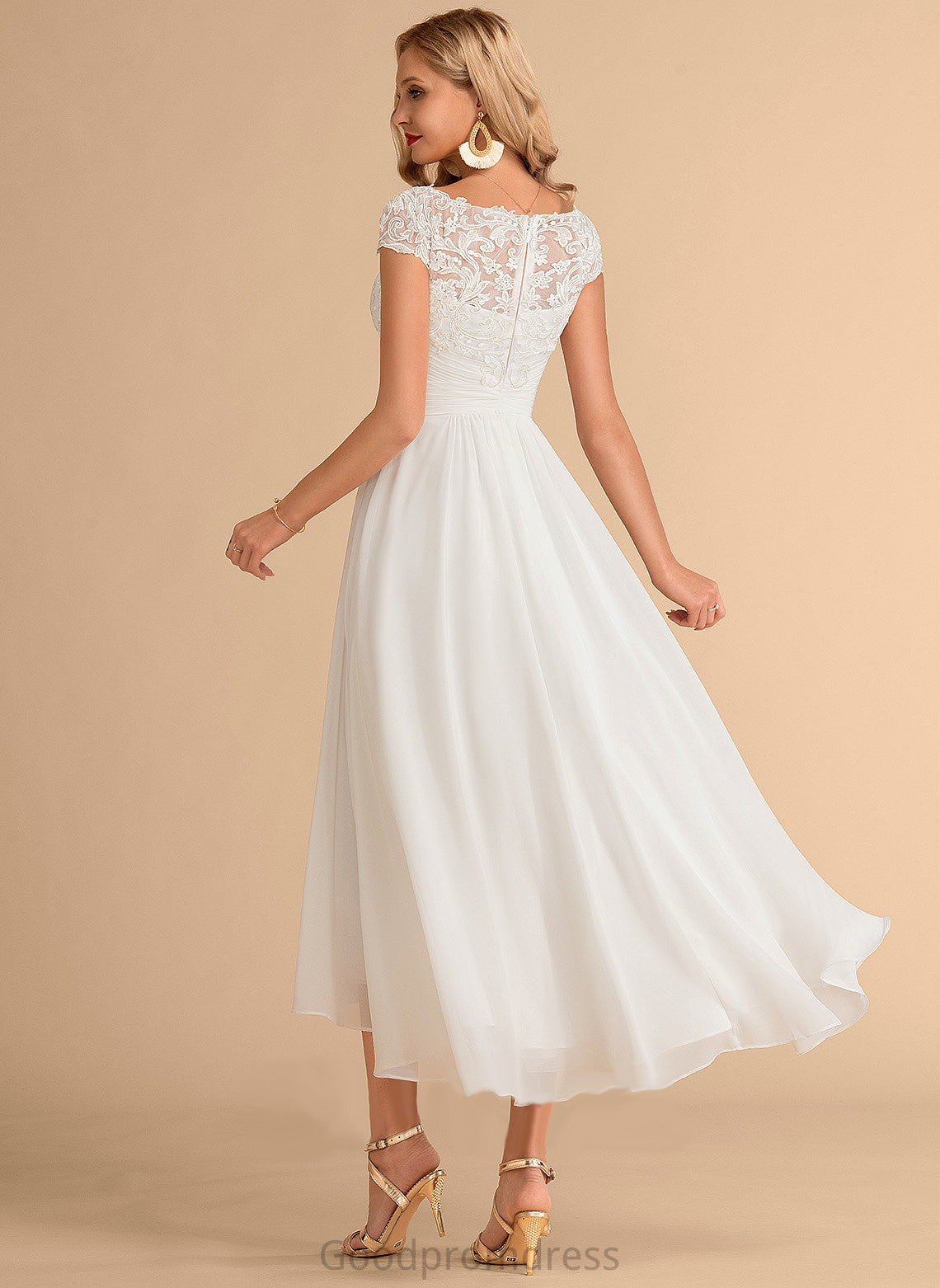 Casey Wedding Chiffon A-Line Dress Asymmetrical Lace Wedding Dresses Scoop