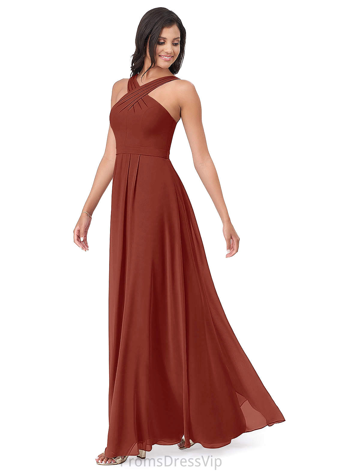 Jaycee Natural Waist A-Line/Princess Floor Length Sleeveless Halter Bridesmaid Dresses