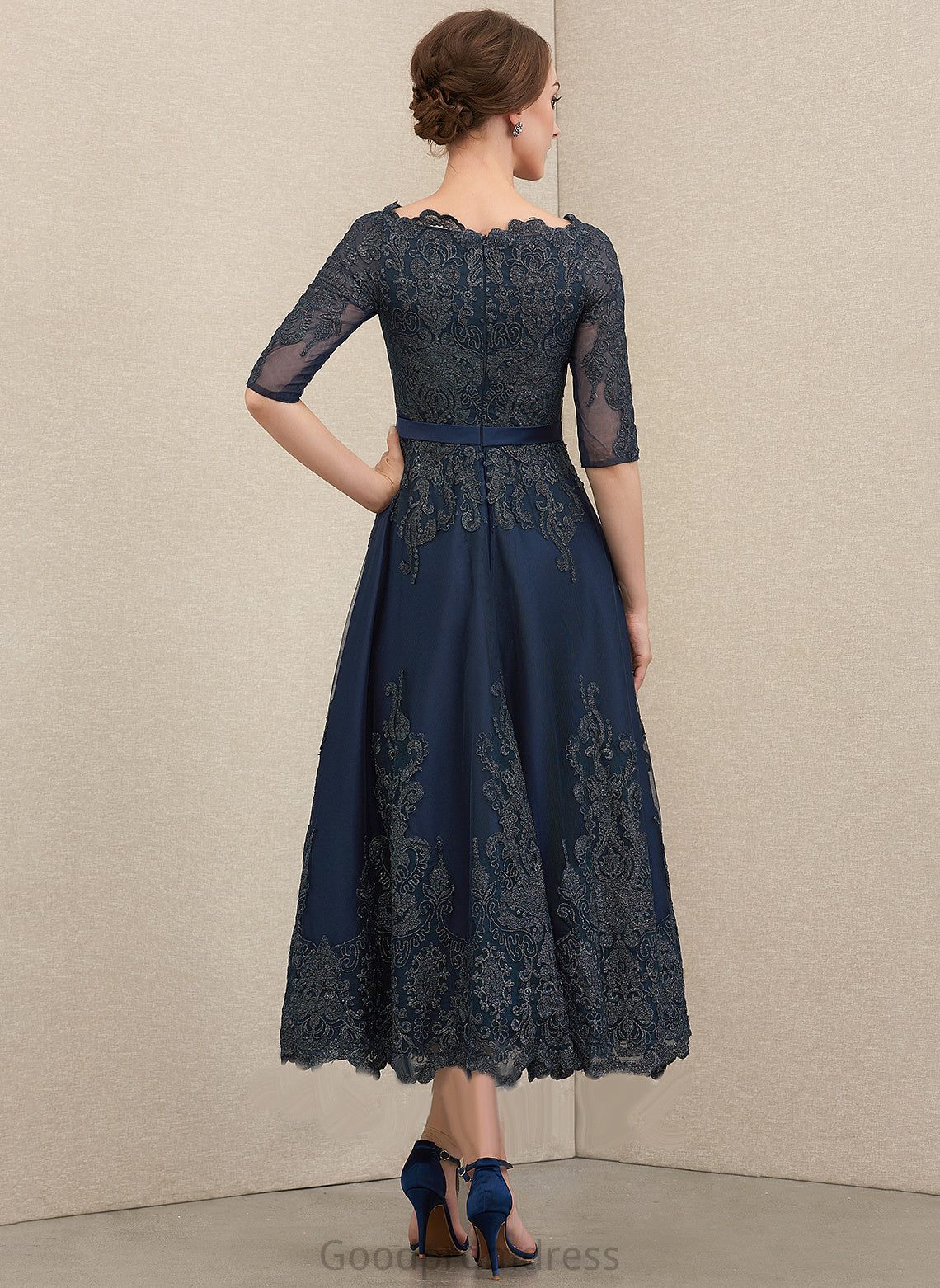 A-Line Bride the Mother of the Bride Dresses Dress Neck Tea-Length Scoop Mother Danna of Lace