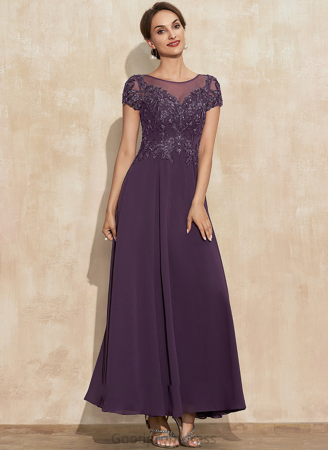 A-Line Sequins Chiffon Mother of the Bride Dresses Scoop Mother Neck Bride With Dress Ankle-Length Lace the Abby of