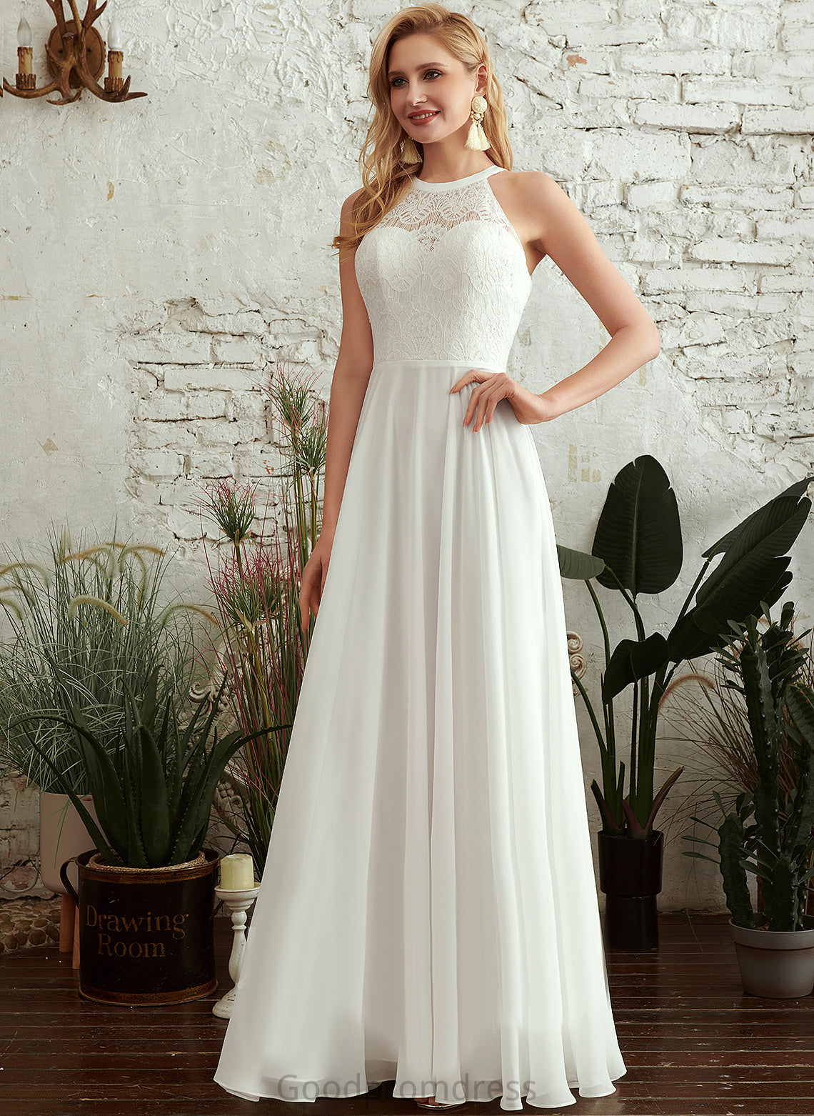 Chiffon Madilyn Wedding Dresses A-Line Lace Dress Scoop Floor-Length Wedding