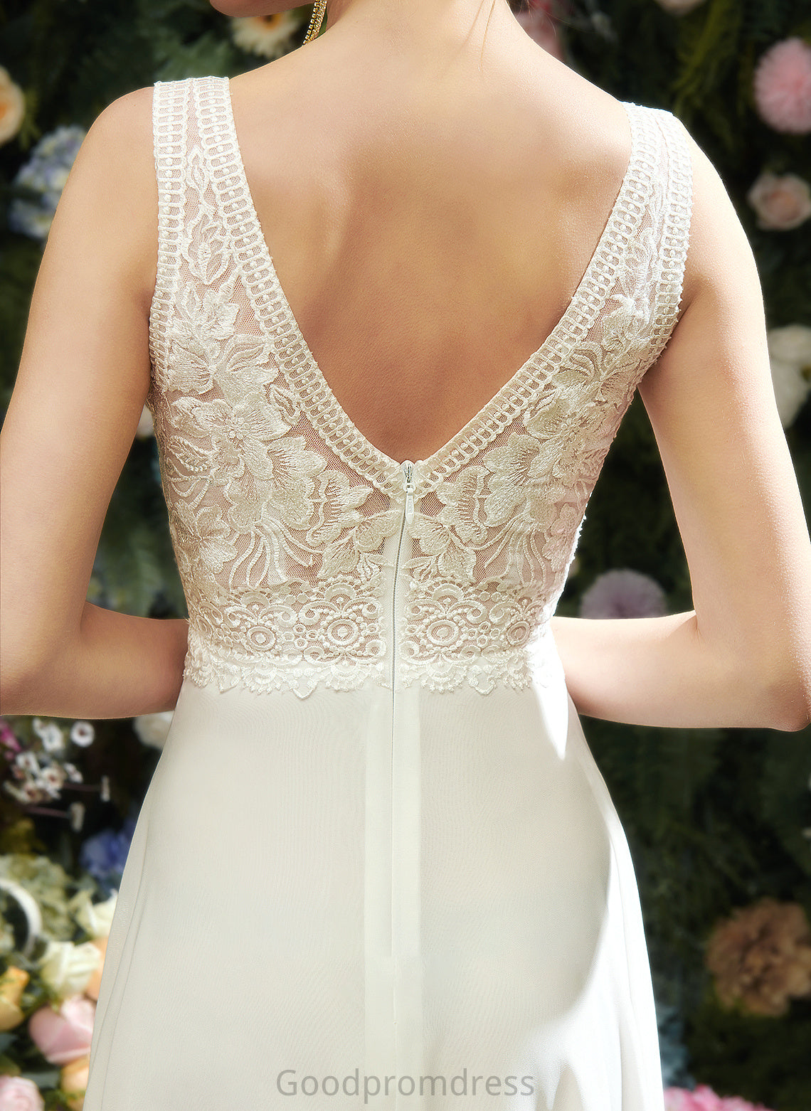 Floor-Length A-Line Sequins Wedding Split V-neck Lace Front Dress Isabelle With Wedding Dresses