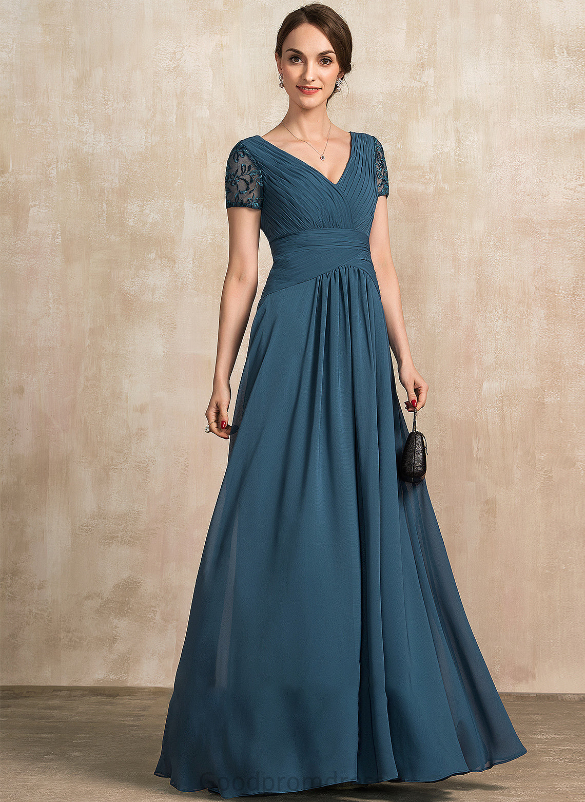 A-Line V-neck Lace Mother of With Mother of the Bride Dresses Dress Chiffon the Vivien Bride Floor-Length