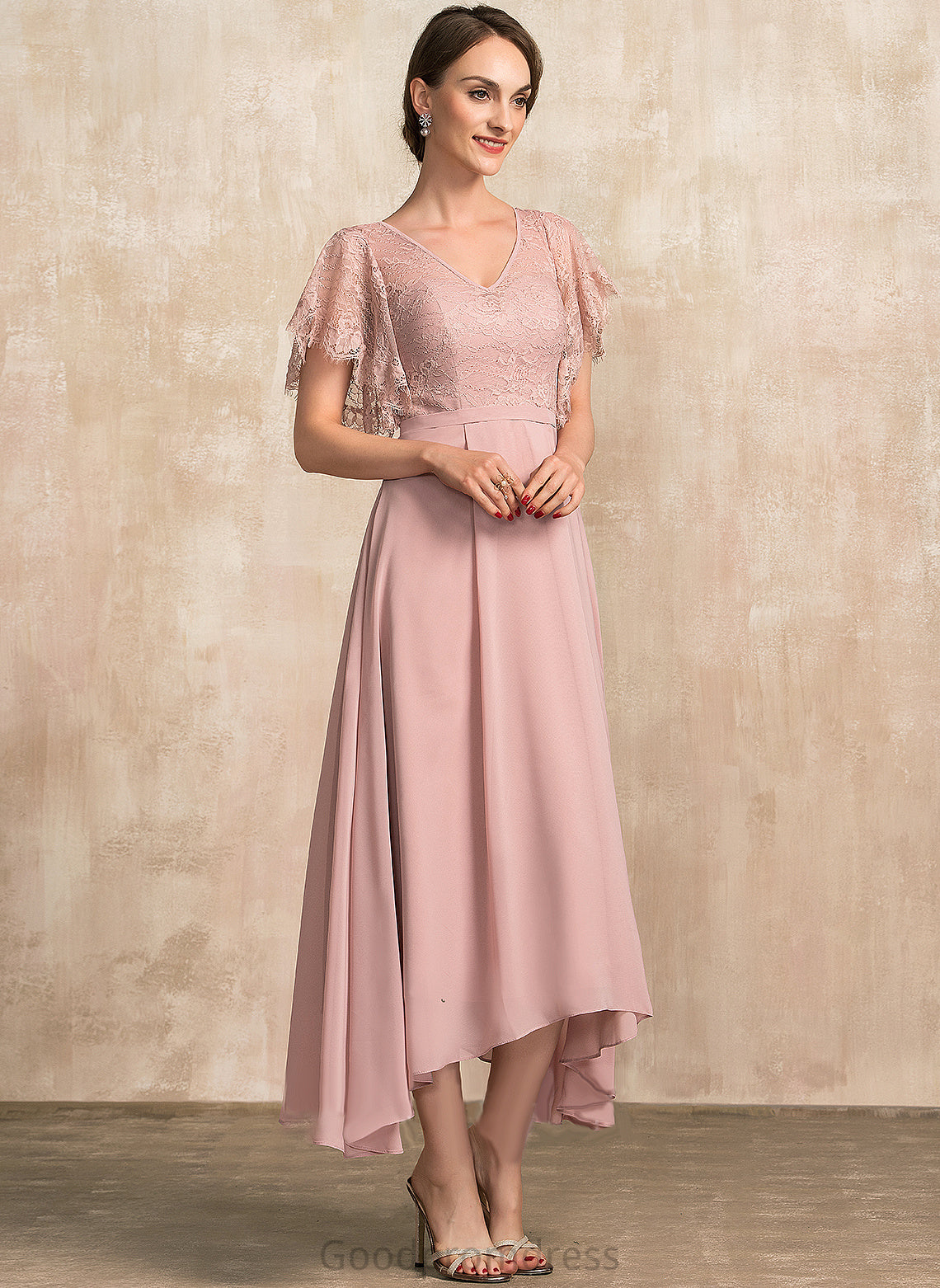A-Line Mother Lace the Ankle-Length Taniyah Bride Mother of the Bride Dresses V-neck Dress of Chiffon