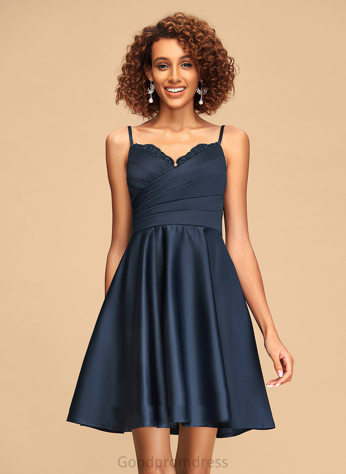 Beading Sequins Satin Ruffle Dress Short/Mini With Homecoming Homecoming Dresses A-Line V-neck Jemima