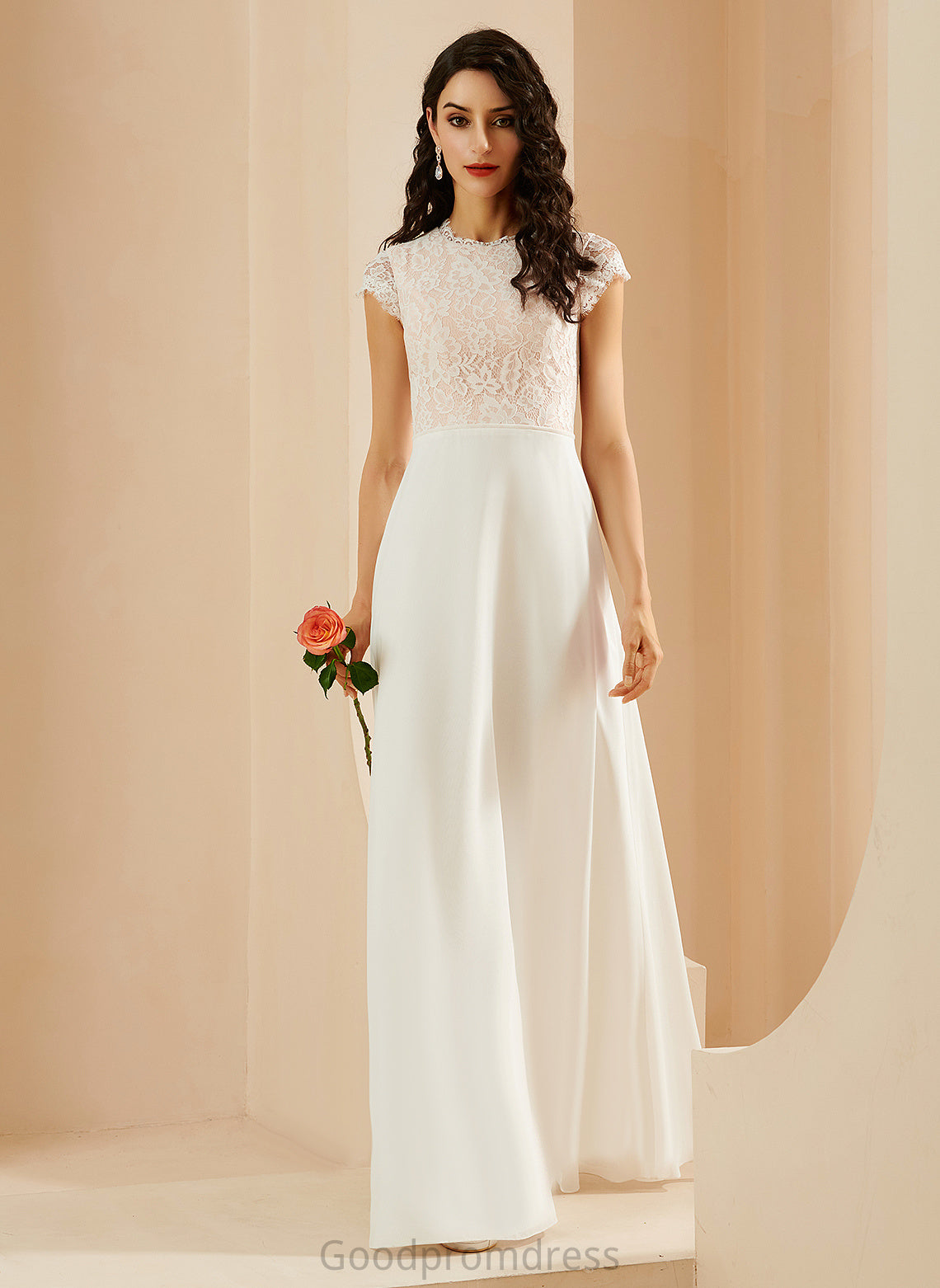 Floor-Length A-Line Wedding Dress Peggie Chiffon Scoop Wedding Dresses Lace