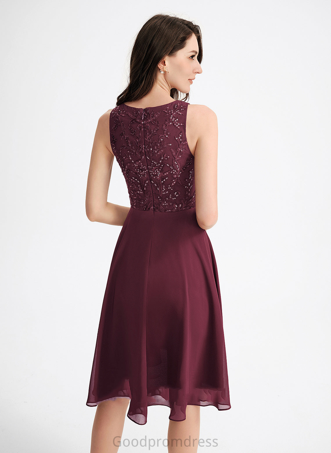 Dress Neck Gertrude Scoop Homecoming With Chiffon Lace Sequins Asymmetrical Homecoming Dresses A-Line