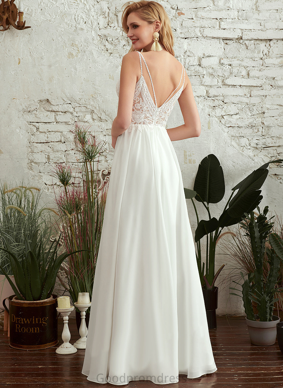 Lace Beading Nora With Chiffon Floor-Length Wedding Dresses Dress Wedding V-neck A-Line