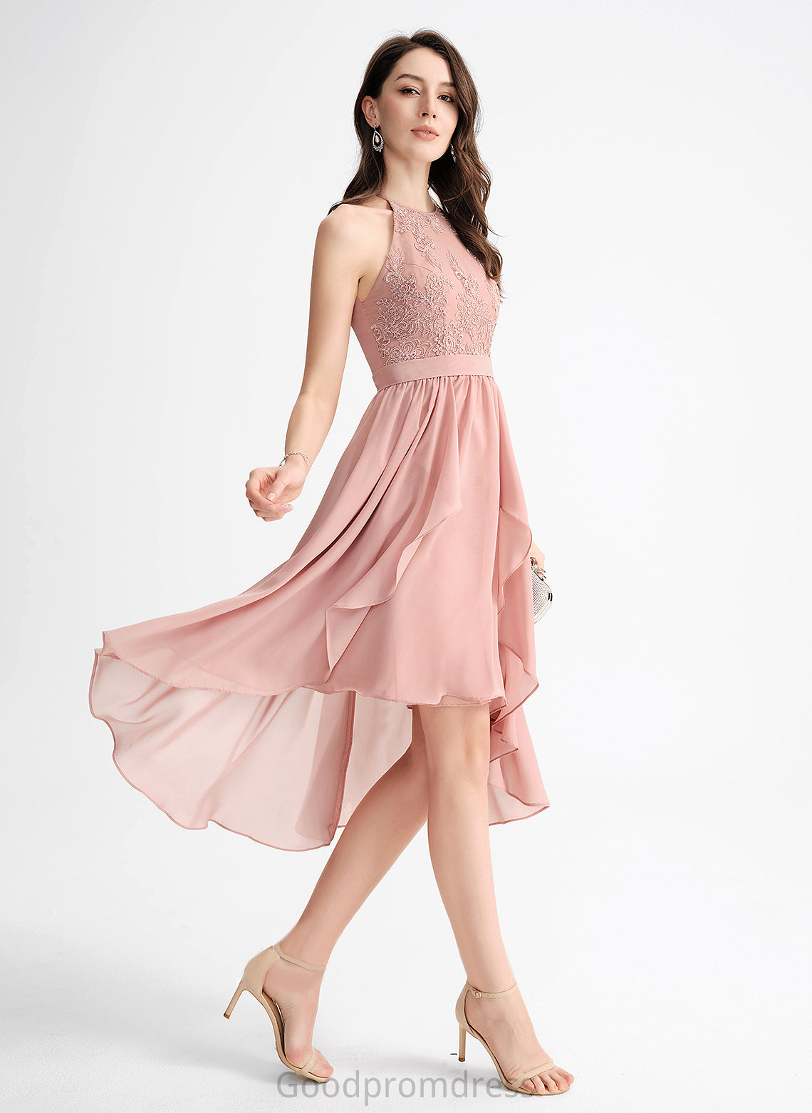 A-Line Scoop Neck Asymmetrical Lace Homecoming Kaylah With Dress Homecoming Dresses Chiffon