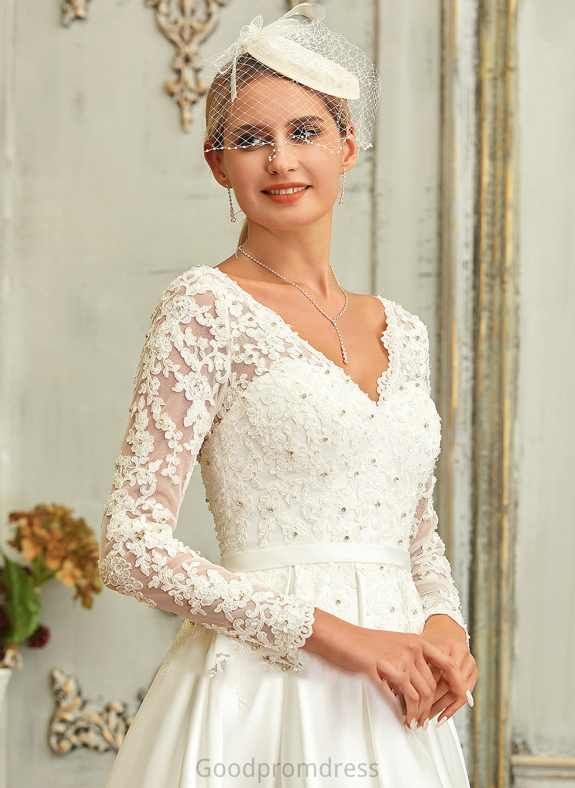 A-Line Asymmetrical Dress V-neck Janiyah Wedding Lace Satin Wedding Dresses
